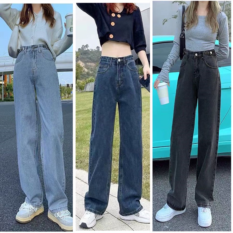 DAMENER 11 Colors High Waist Colored Jeans Wide Leg Pants Korean