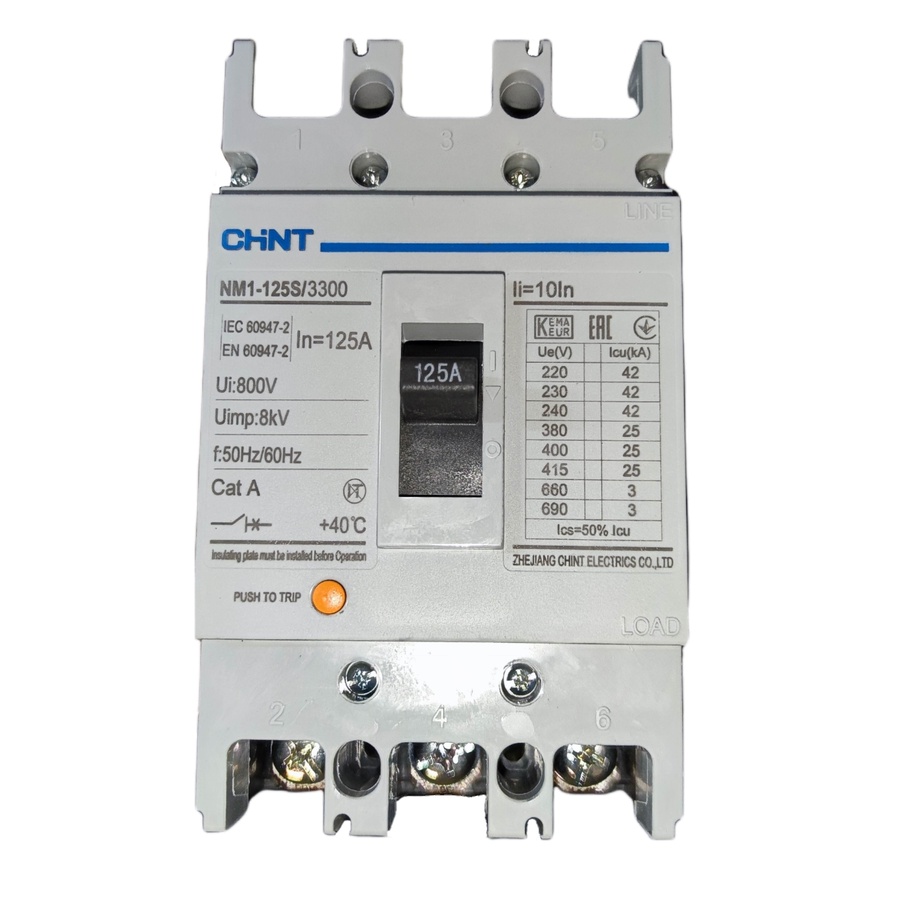 Chint 125A 3 Pole Industrial Circuit Breaker 3 Phase 125AF 25 KAIC 400V ...