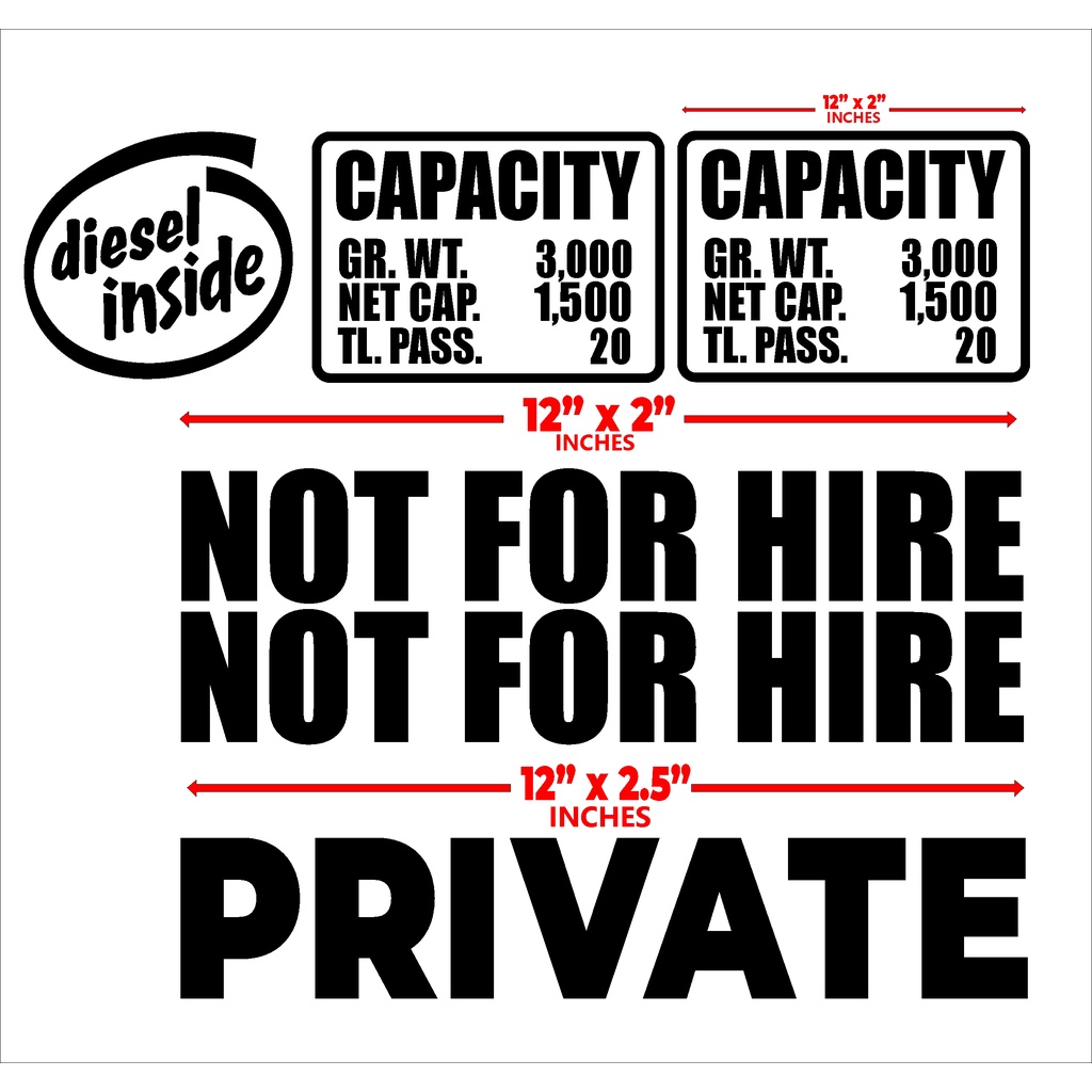 1Set Hyundai H100 Van Car Sticker Capacity and Not For Hire + Private ...
