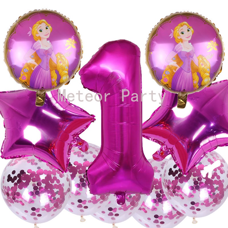 10Pcs Disney Tangled Princess Rapunzel Foil Balloons Happy Birthday ...