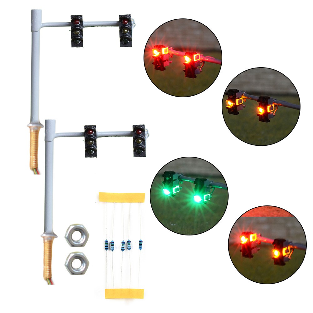 2 Pcs N Scale LED Traffic Light Model Pedestrian Crossing Signal with ...