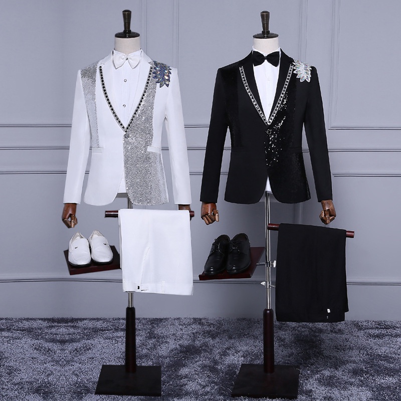 Stage performance clothes men's slimming sequins singer host ceremonial ...
