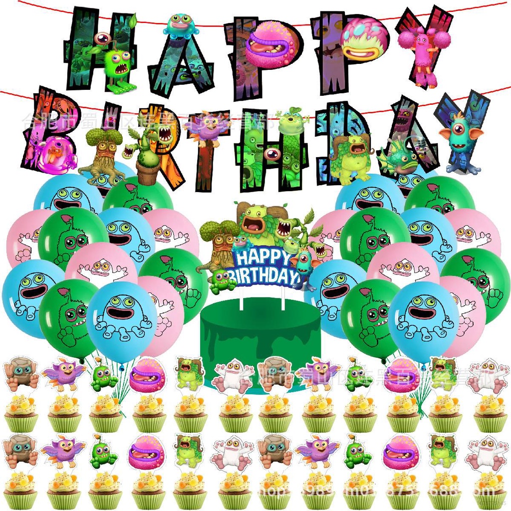 SQ2 my singing monster Theme kids birthday party decorations banner ...