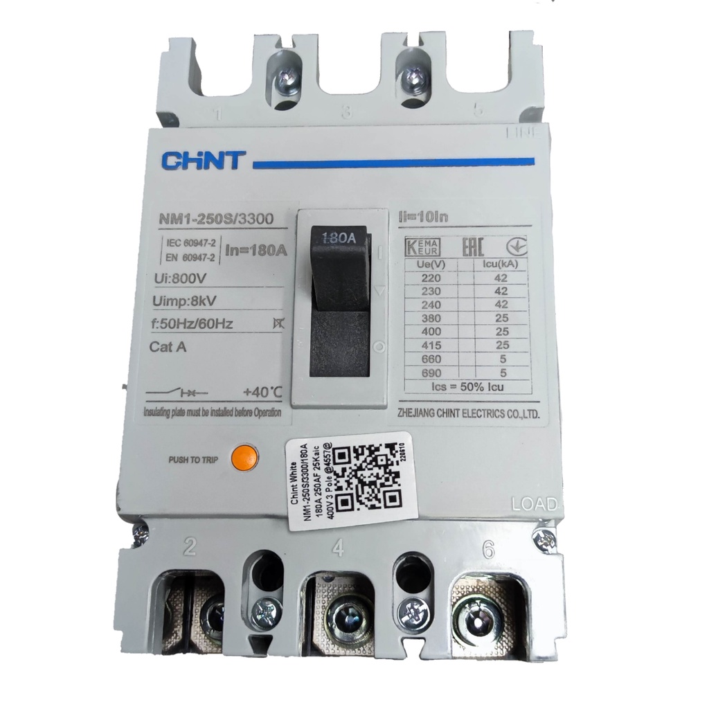 Chint 180A 3 Pole Industrial Circuit Breaker 25KAIC 220V - NM1-250S ...