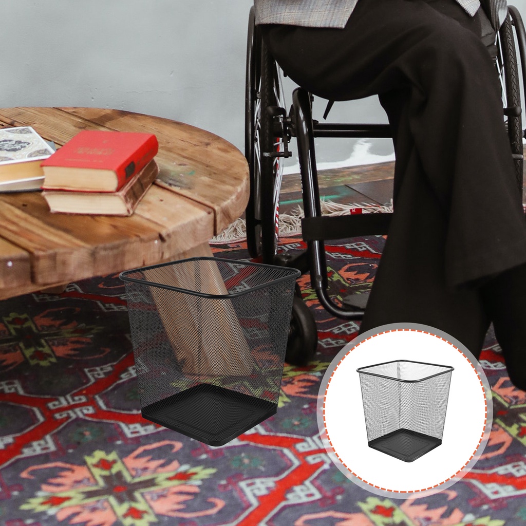 Trash Can Bin Garbage Waste Basket Mesh Metal Wastebasket Wire