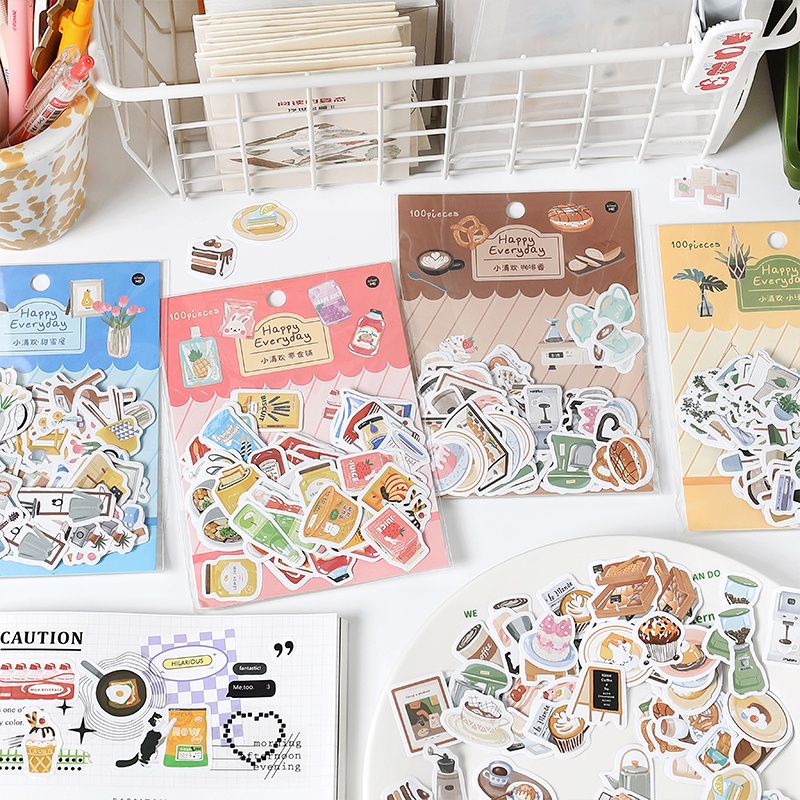 ENWEI 100 Pcs [Snack Shop Series] Vintage Journal Stickers Washi Paper ...