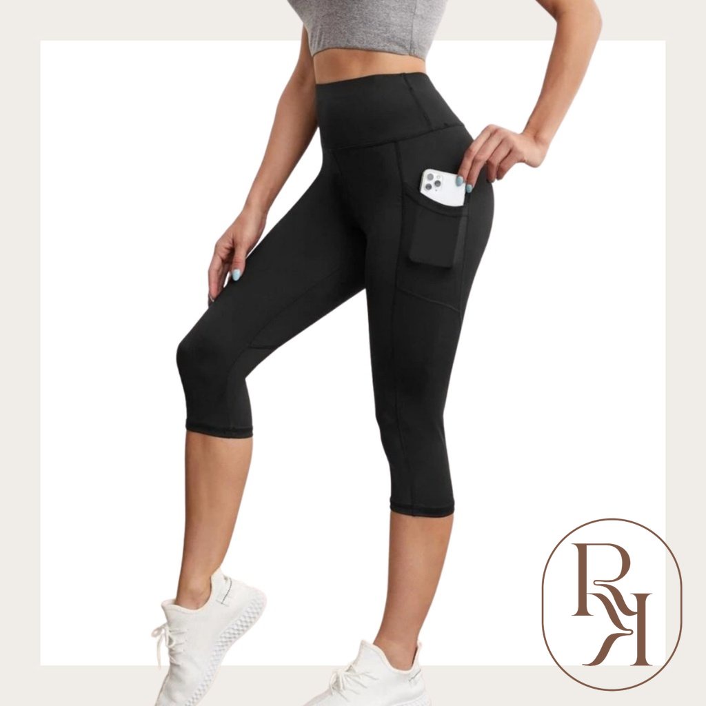 RK PAU XS to 5XL PLUS SIZE Plain High Waist Pocket Biker Cycling Tokong Capri Leggings Shopee Philippines