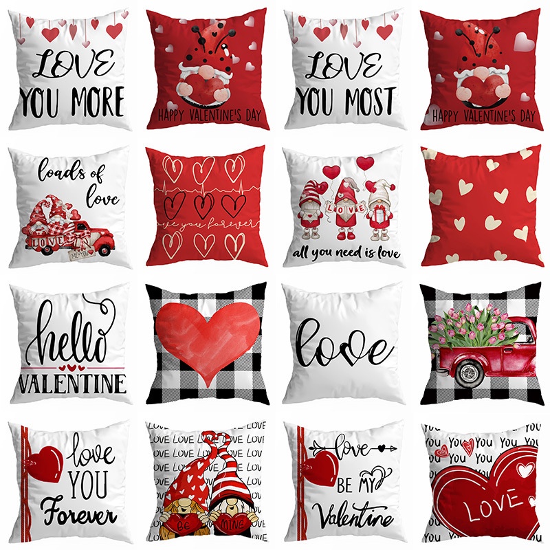 Valentine's Day Pillowcase Peach Skin Love Heart Print Home Fabric Sofa Pillow Car Lumbar
