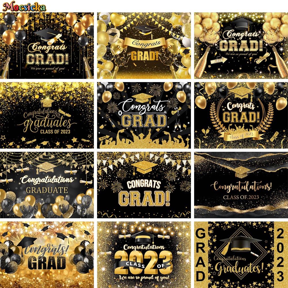 Class of 2024 Graduation Backdrop Black and Gold Glitter Balloons ...