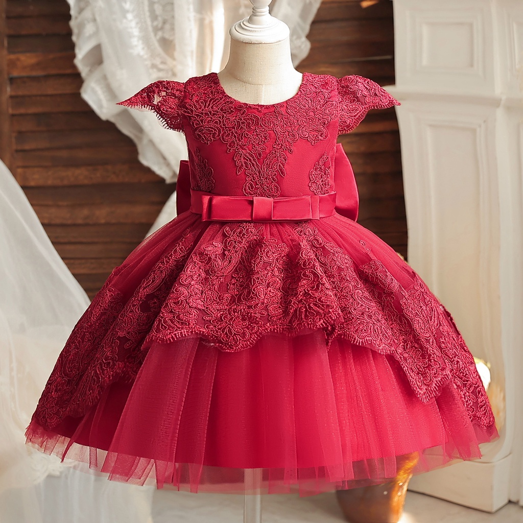 WFRV Baby Girl Dress Kids Flower Lace Embroidery Party Birthday Tulle ...