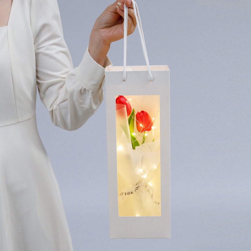 DIY Tulips Bouquet Artificial Flowers Led Light Window Bag For Mother’s ...