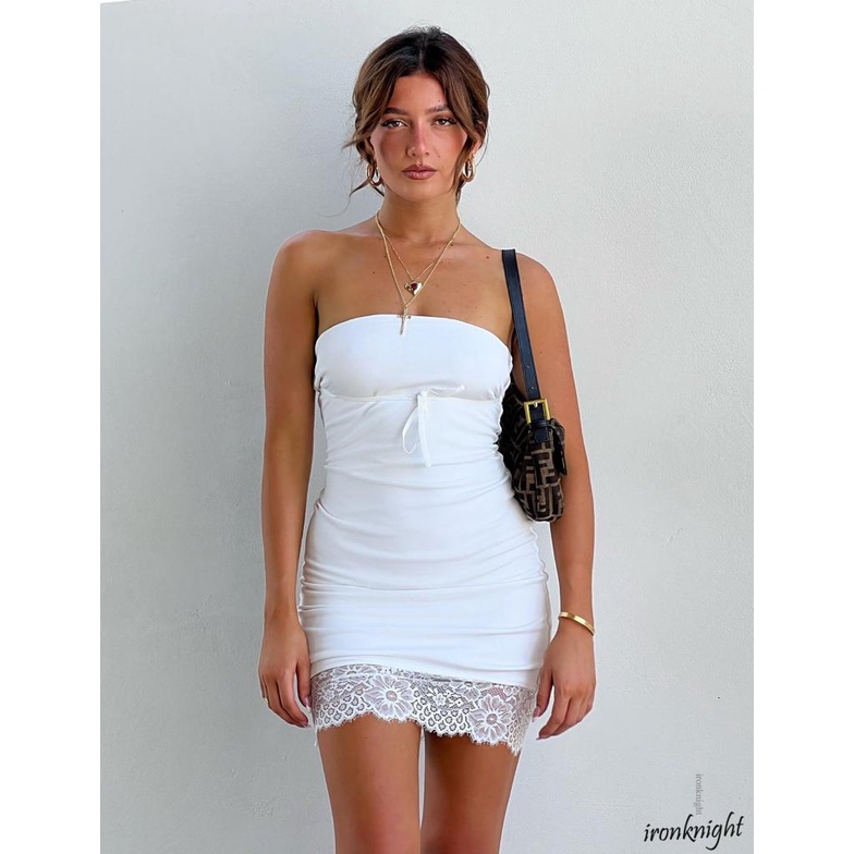 ironknightY2K Fairy Cute Strapless Tube Dress 2000s Retro Women Summer