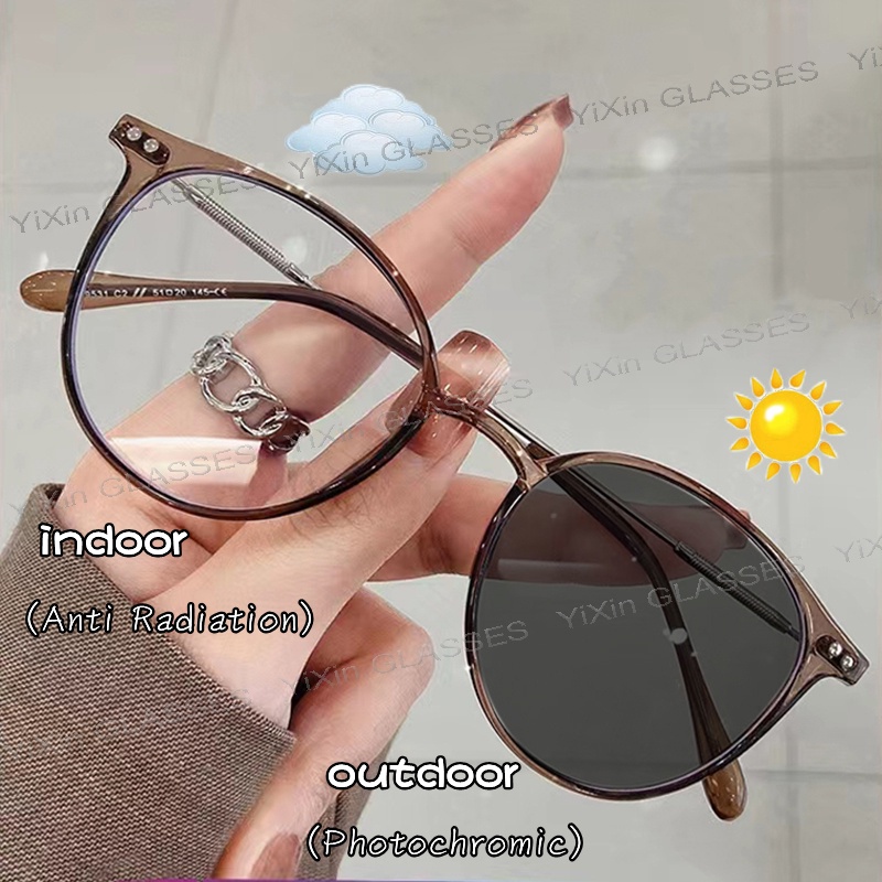 Photochromic Anti Radiation Eyeglasses For Women Men Transition Lens Metal  Frame Anti Blue Light Glasses Multi-function Shades UV400 Outdoor