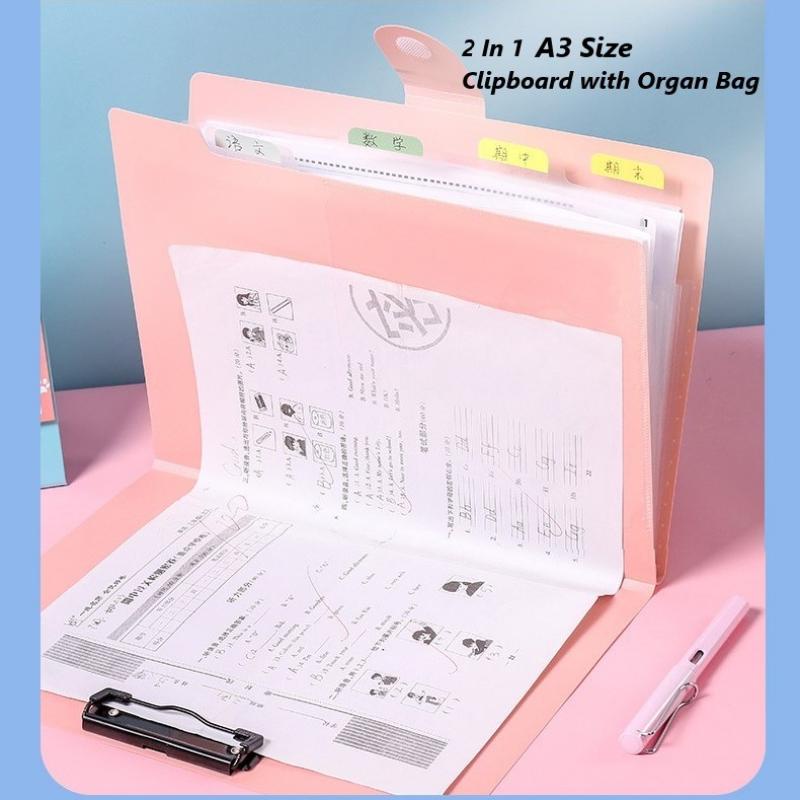 2 in 1 A3 Clipboard with 8 Layers Expanding File Folder Organ Bag Paper