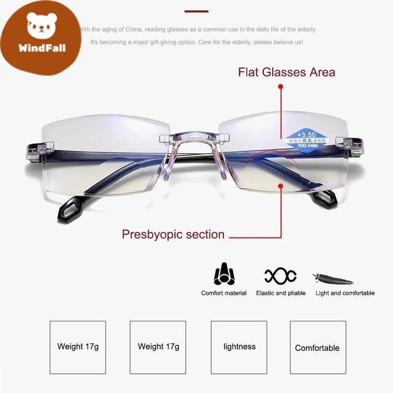 Anti-blue Light Frameless Presbyopic Glasses for Far Near Dual-use ...