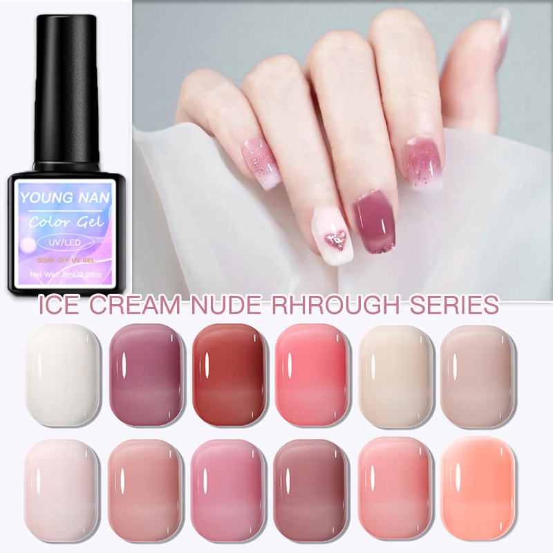 YOUNG 8ml NAN Nail Polish Gel Jelly Clean Nude Color Polish Translucent ...