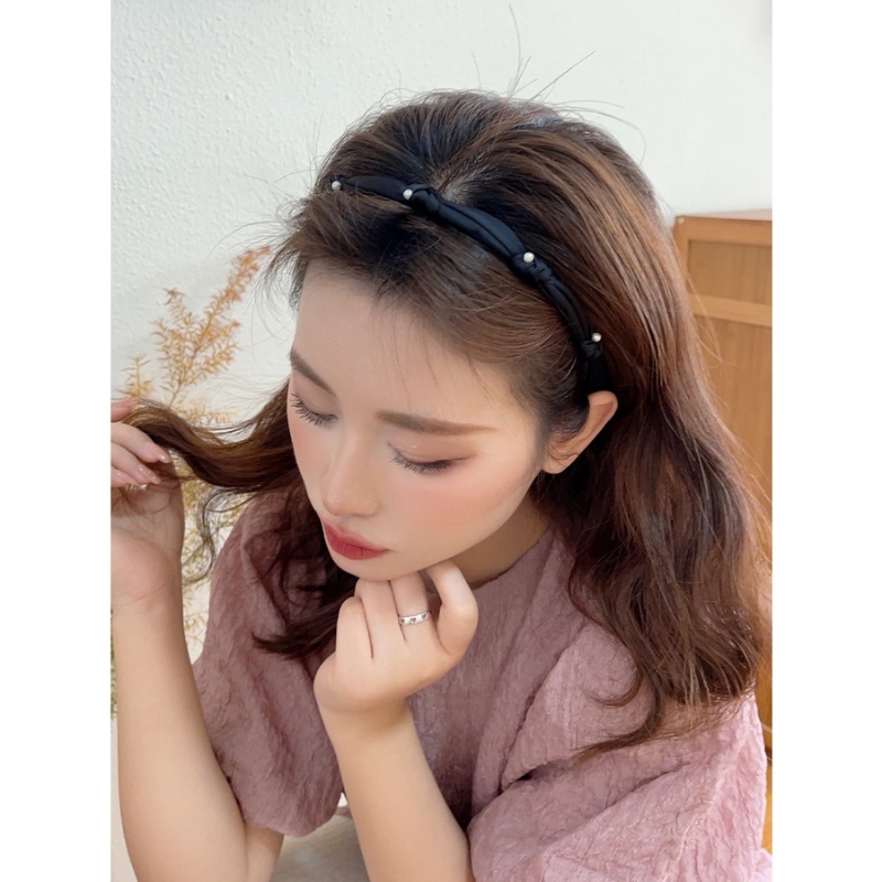 2023 New Style Korean Women Thin Headband Hairpin Headwear Black Pearl