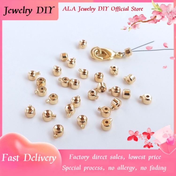Jewelry DIY Accessories 14K gold plated color preserving positioning bead snap button handmade DIY bracelet end clip buckle wire rope fishing line positioning buckle buckle Buckle Lock Button Necklace...