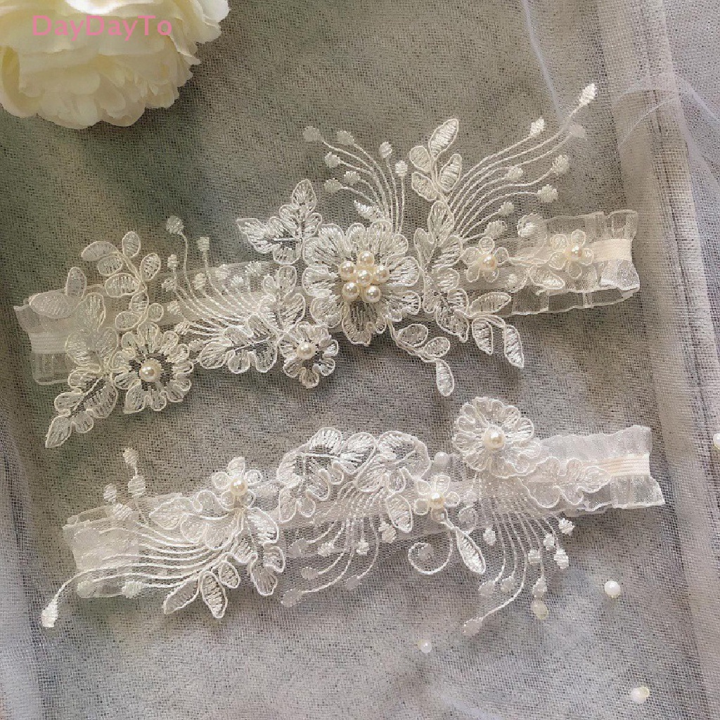 2pcs/Set Bridal Wedding Lace Pearls Satin Leg Garter Thigh Ring For