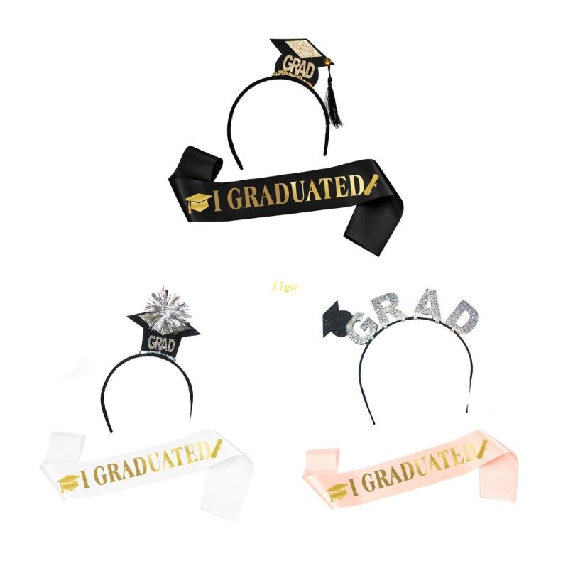 flgo Shinning 2pcs Graduation Hat Shape Headband with Shoulder Strap ...