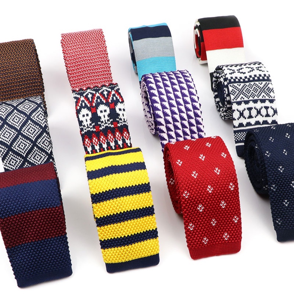 Zonfaz 5cm Mens Fashion Knitted Necktie Colorful Print Striped Skinny