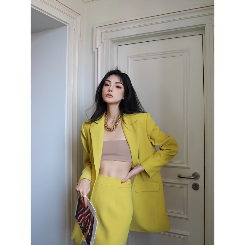Casual Long Sleeve Chicken Eye Top Short Skirt Two Piece Set Elegant Style Fashionable  Women's Clothing