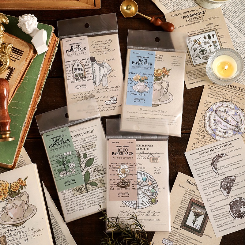 MOHAMM 30 Sheets British Cosmic Newspaper Material Paper Vintage Plant ...