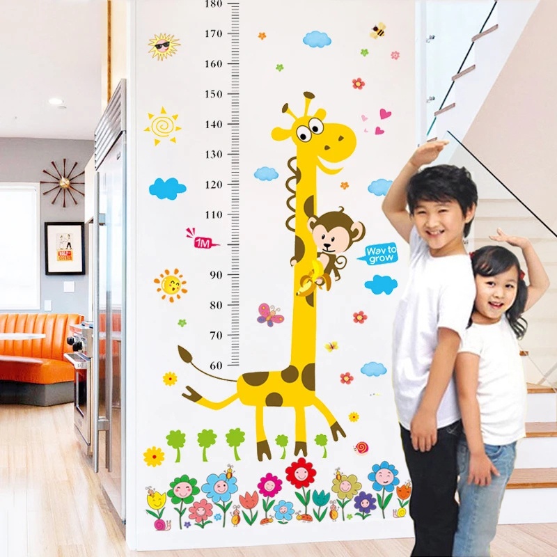 Cartoon Animal Height Measure Wall Stickers Kids Room Growth Chart