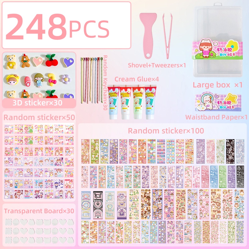 248 Pcs Boxed Cartoon Cream Gum Card Stickers Student Guka Deco DIY ...