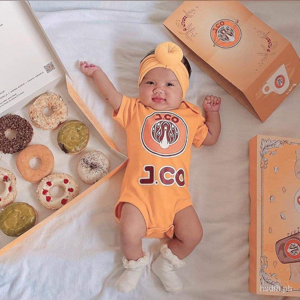 Coffee & Donuts cafe baby milestone onesieJCO AUCC Shopee Philippines
