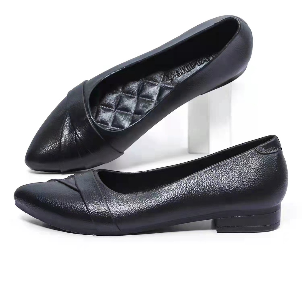 HF Black school shoes for women lady with pointed flat bottom Low ...