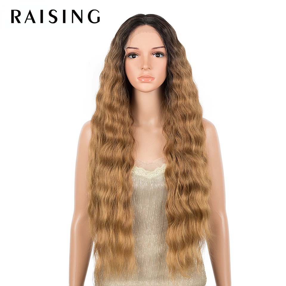 RAISING Synthetic Lace Wig Long Deep Wavy Ombre Blonde High