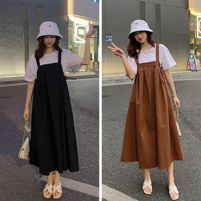 Maternity Dress Korean Fashion Casual Two-piece Slim Short-sleeved Mid-length  Dress Maternity Loose Wear Plus Size Pregnant Women Clothes