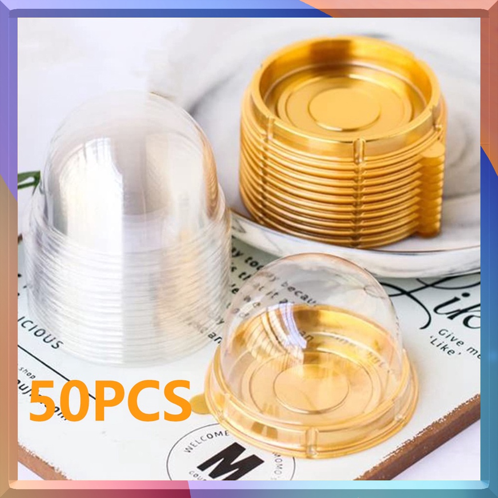 50PCS Mini Bundt Cake Containers Clear Plastic Cupcake Box with Dome