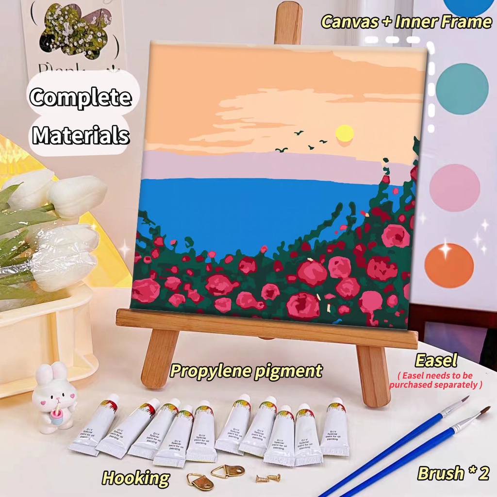Digital Oil Paint By Numbers DIY 20x20cm Canvas Frame Number Fill Color