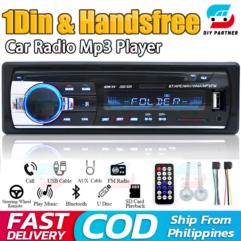 Car Bluetooth Handsfree Support USB/SD MP3 FM Audio Player 1 Din In ...