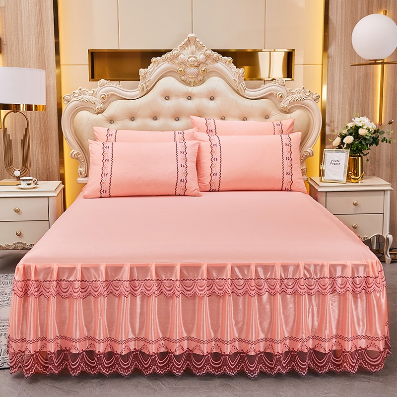 Lace Ruffled Bed Skirt Cadar Bedroom Bed Cover Bed Skirt Nonslip Mattress Cover Bedsheet (Not