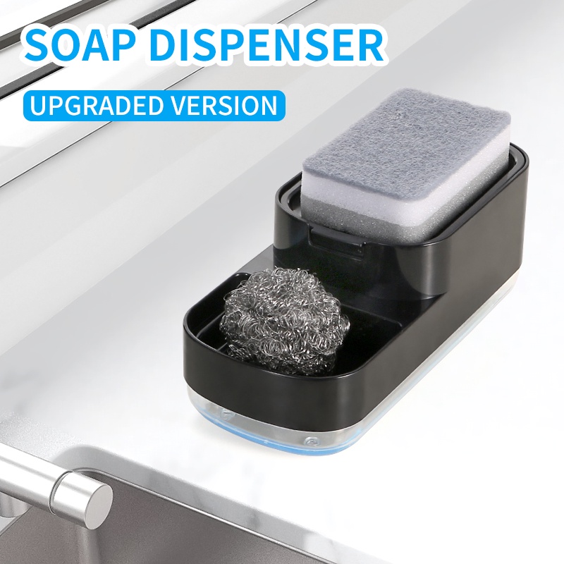 Soap Dispenser Sponge Holder Kitchen Dish Upgrade Press Type Manual Box
