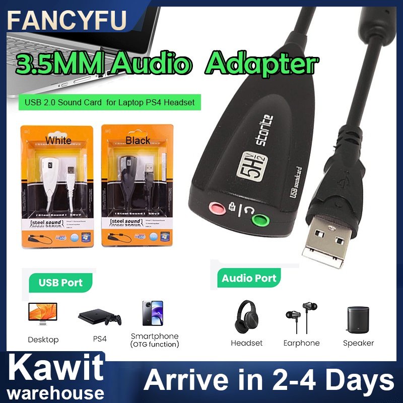 Sound Card Audio Adapter To 3.5mm Microphone 2 In 1 Stereo Sound 5Hv2 7 ...
