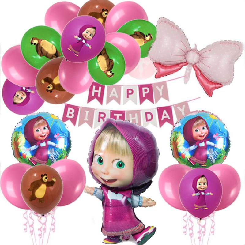 Masha And The Bear Theme 'S Party Balloon Baby One Gift Old Background ...