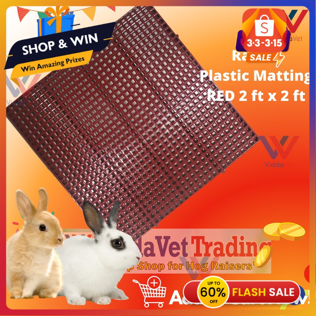 RED 2 feet X 2 feet Heavy Duty Plastic Matting for Rabbits Anti Sore ...