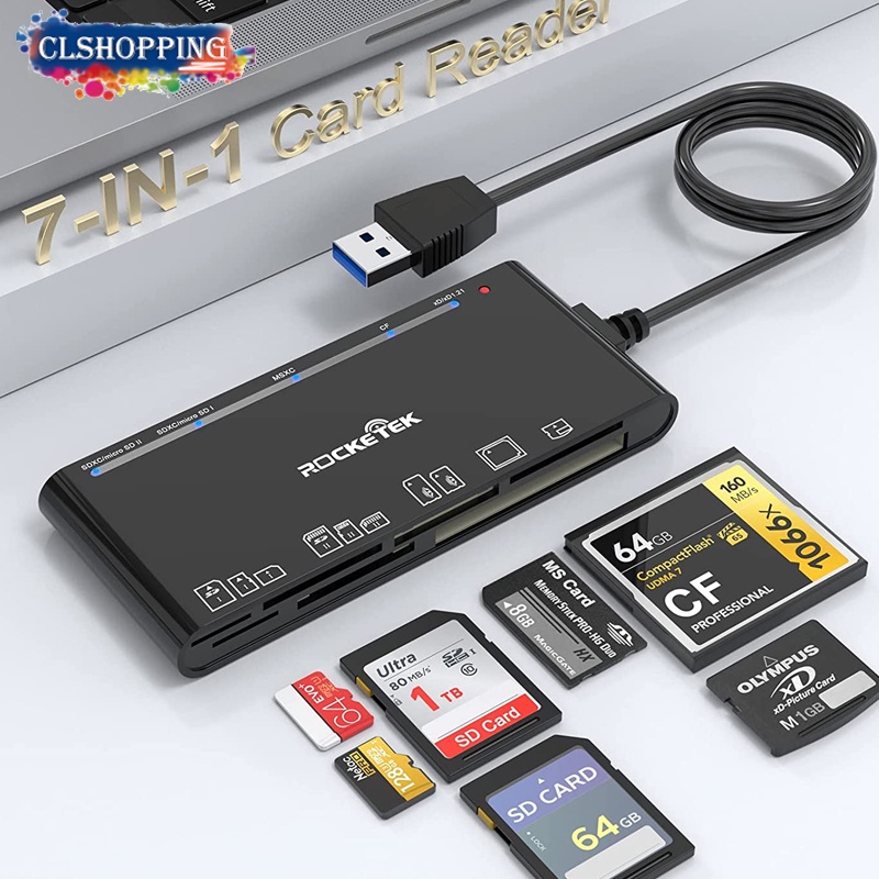 7-IN-1 Multi Card Reader, USB 3.0 Memory Card Reader for SD/SDXC/SDHC ...