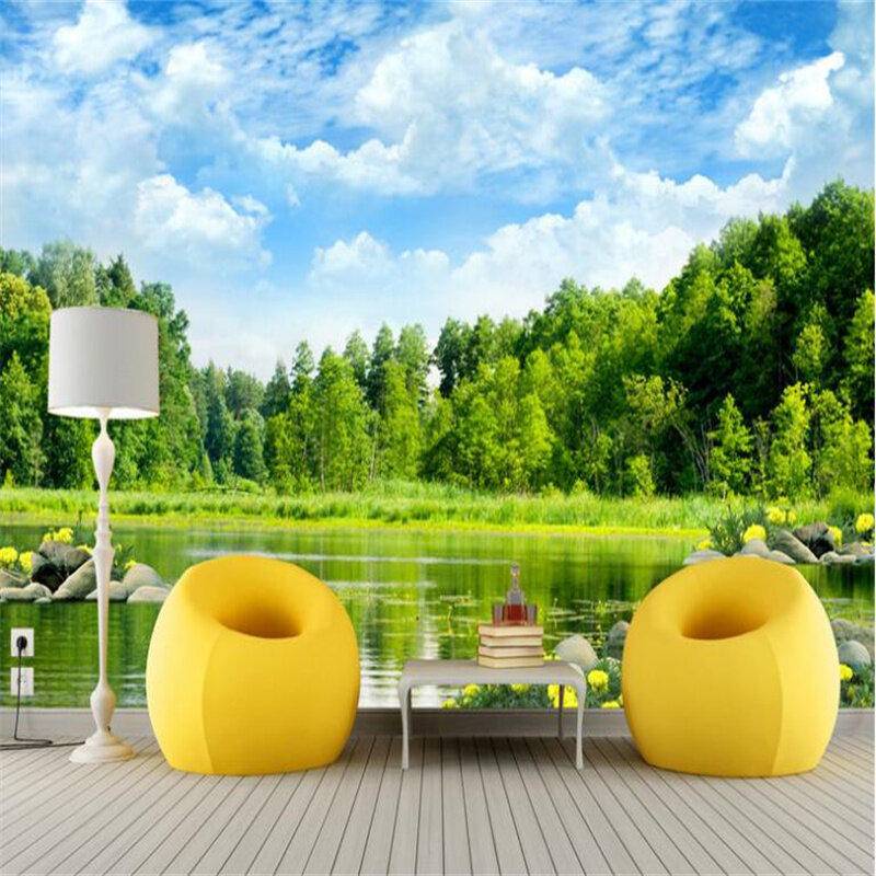 Custom Lake Forest Wallpaper Natural Scenery Home Decor Mural Dining