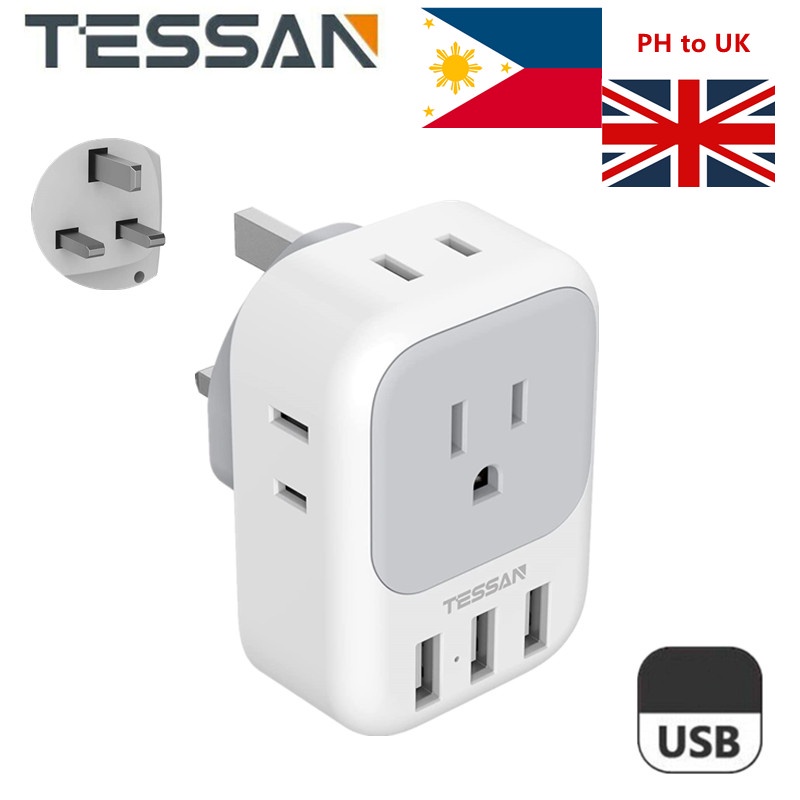Travel Adapter Philippines to UK Plug Adapter with 3 USB, TESSAN Type G