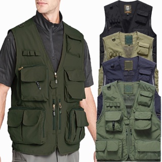 14 Pockets Summer New Men US Tactical Hiking Fishing Vest Mens Photographer  Waistcoat Mesh Cargo Sleeveless Jacket Tool Vest 7XL