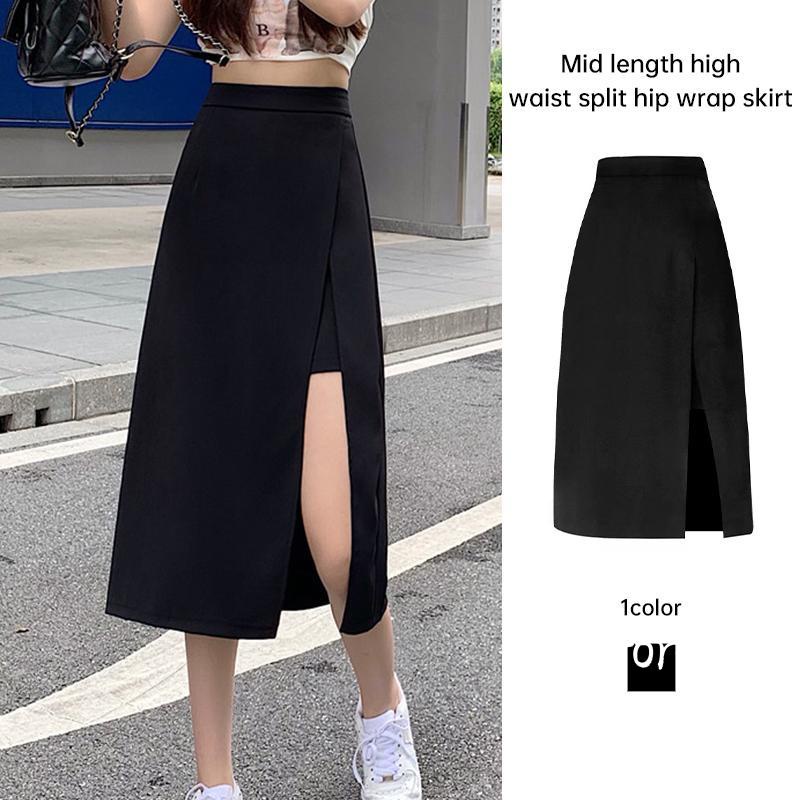 Summer Midlength Skirt Women High Waist Split Crotch Covering Aline