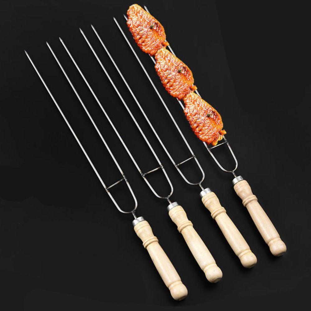 ALLGOODS Barbecue Skewer Outdoor Meat String Roast Wooden Handle ...
