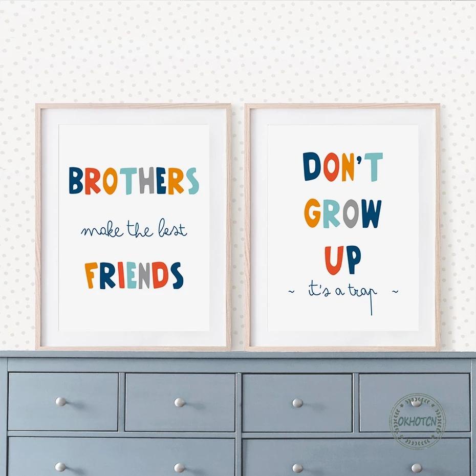 Funny Colorful Letters Quotes Canvas Painting Brothers Grow Up Poster ...