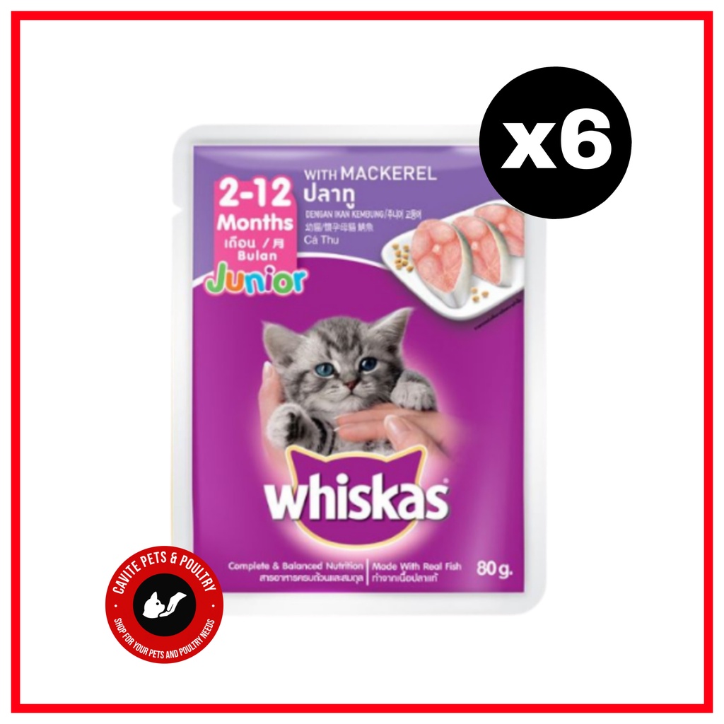 Whiskas pouch JUNIOR 212 months (MACKEREL) 6 packs of 80g Shopee