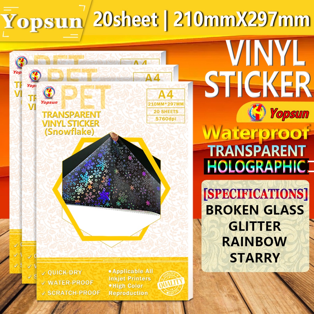 Yopsun Transparent Holographic Vinyl Sticker Waterproof Inkjet A4 ...